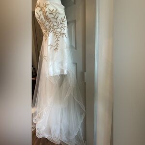 Elegant White and Gold Prom Dress